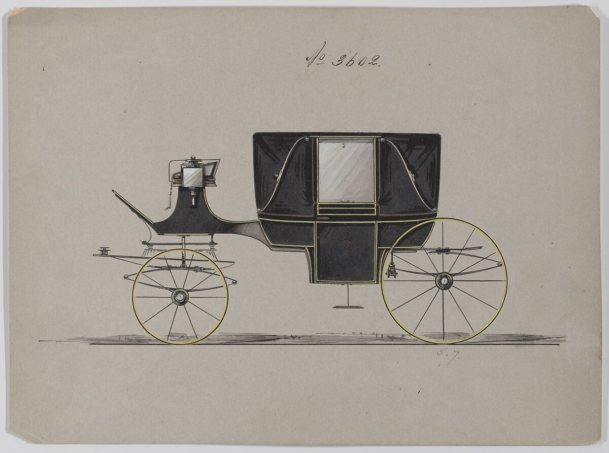 Design for Landau, No. 3602, Brewster &amp; Co. (American, New York), Pen and black ink, watercolor and gouache with gum arabic 