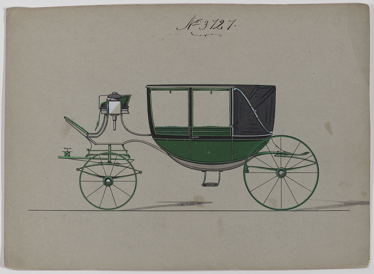 Design for Landau, No. 3727, Brewster &amp; Co. (American, New York), Pen and black ink, watercolor and gouache with gum arabic 