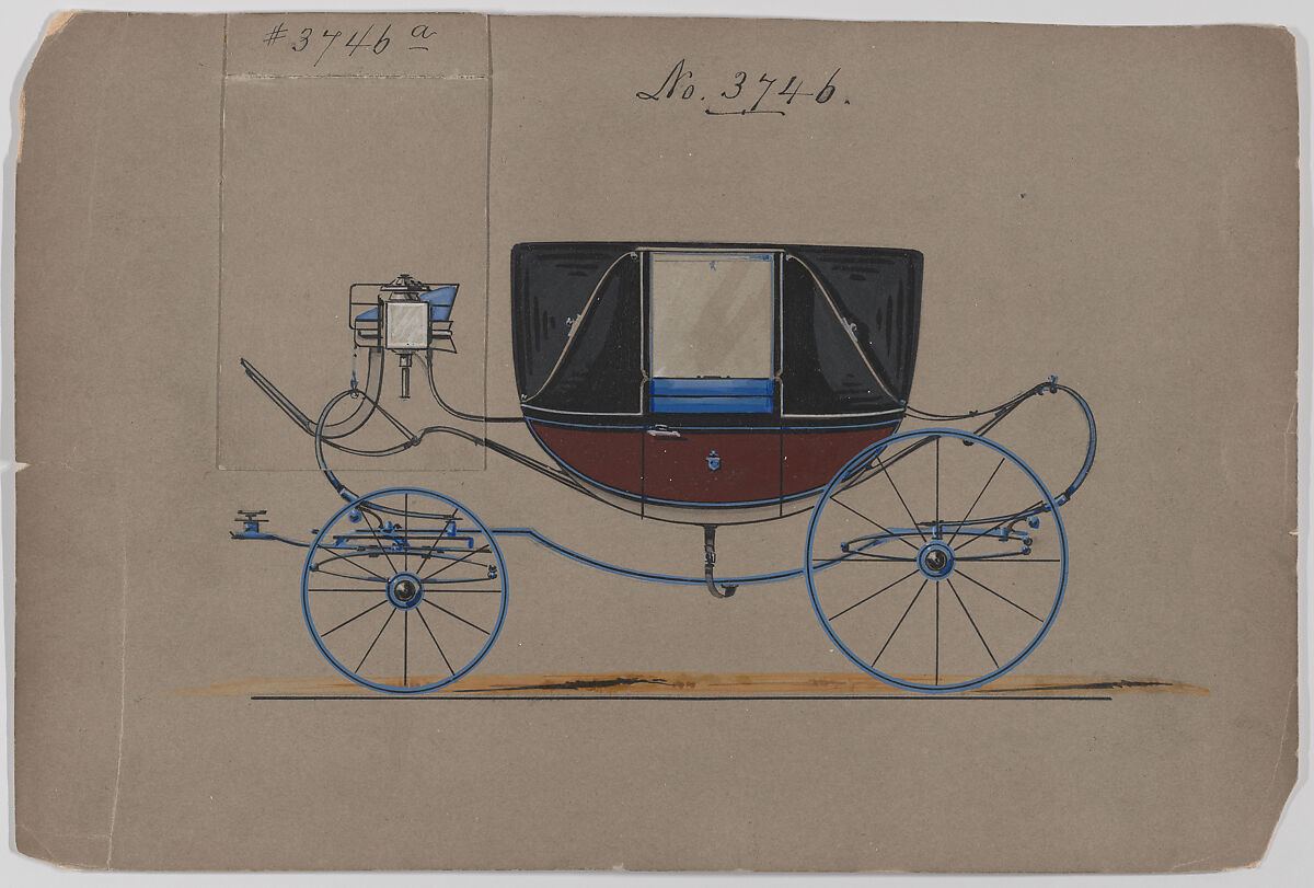 Design for Landau, No. 3746, Brewster &amp; Co. (American, New York), Pen and black ink, watercolor and gouache with gum arabic 