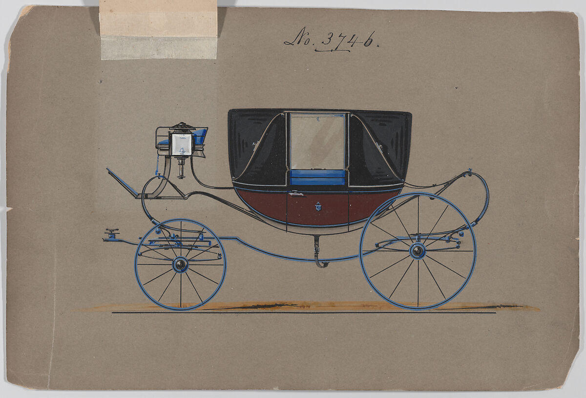 Design for Landau, No. 3746, Brewster &amp; Co. (American, New York), Pen and black ink, watercolor and gouache with gum arabic