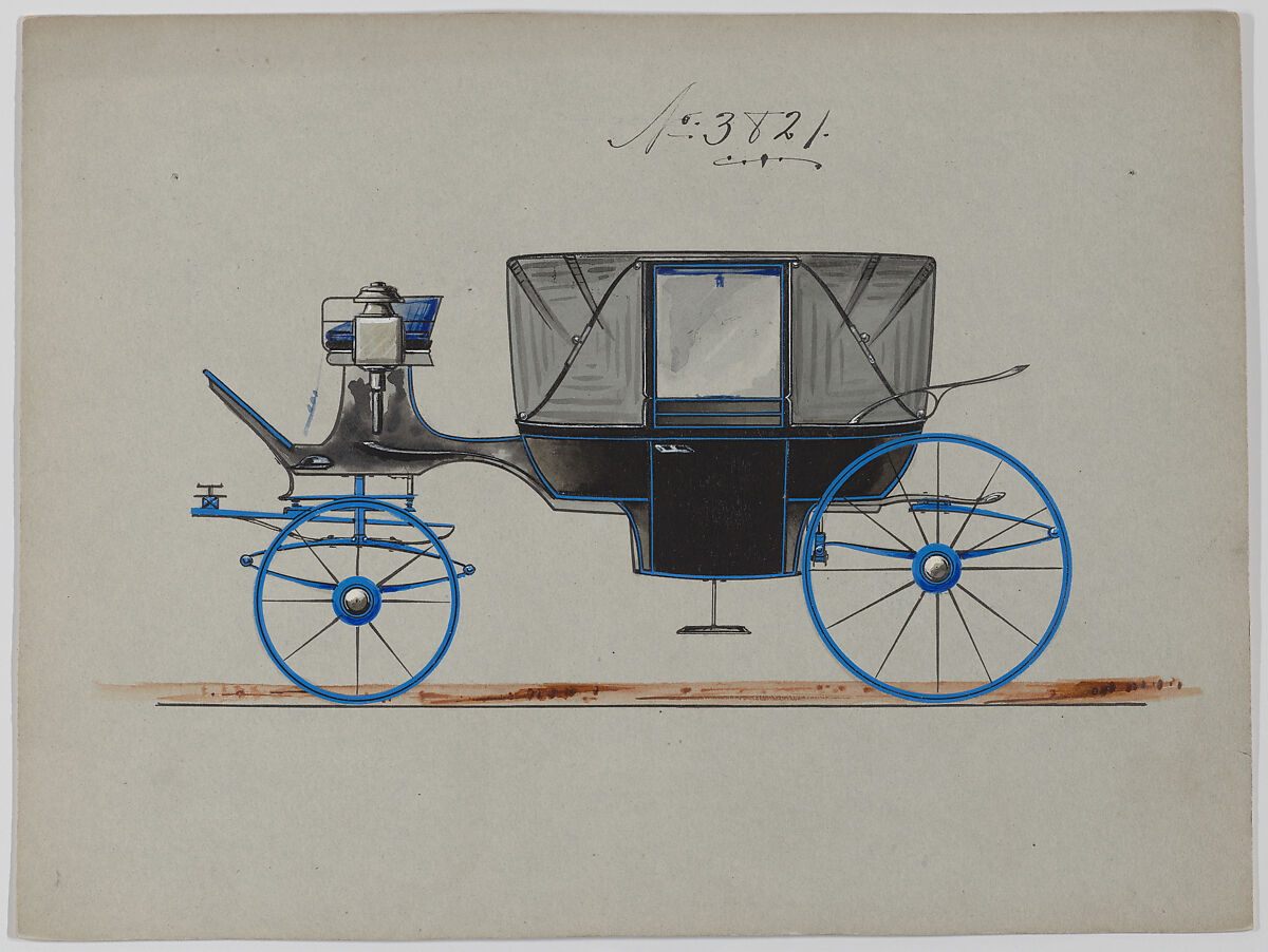 Design for Landau, No. 3821, Brewster &amp; Co. (American, New York), Pen and black ink, watercolor and gouache with gum arabic