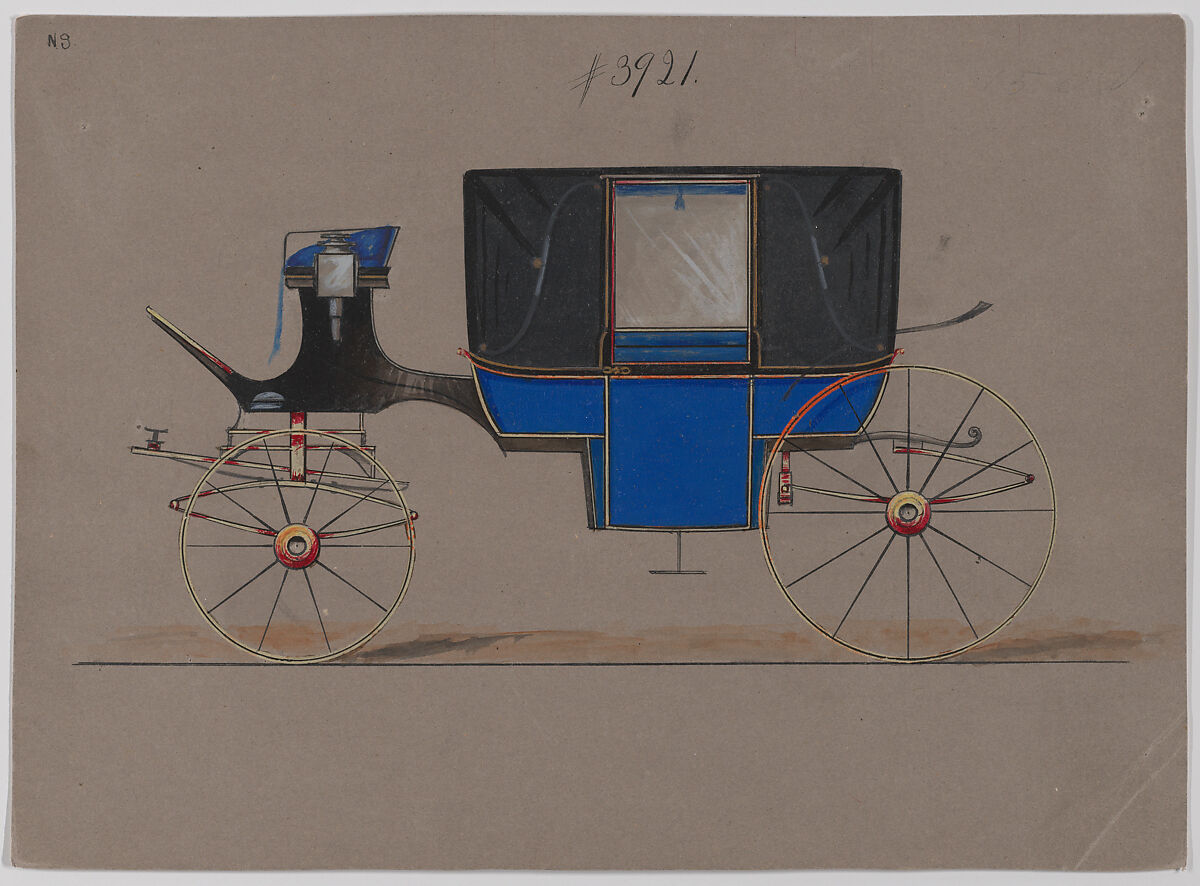 Design for Landau, No. 3921, Brewster &amp; Co. (American, New York), Pen and black ink, watercolor and gouache with gum arabic. 
