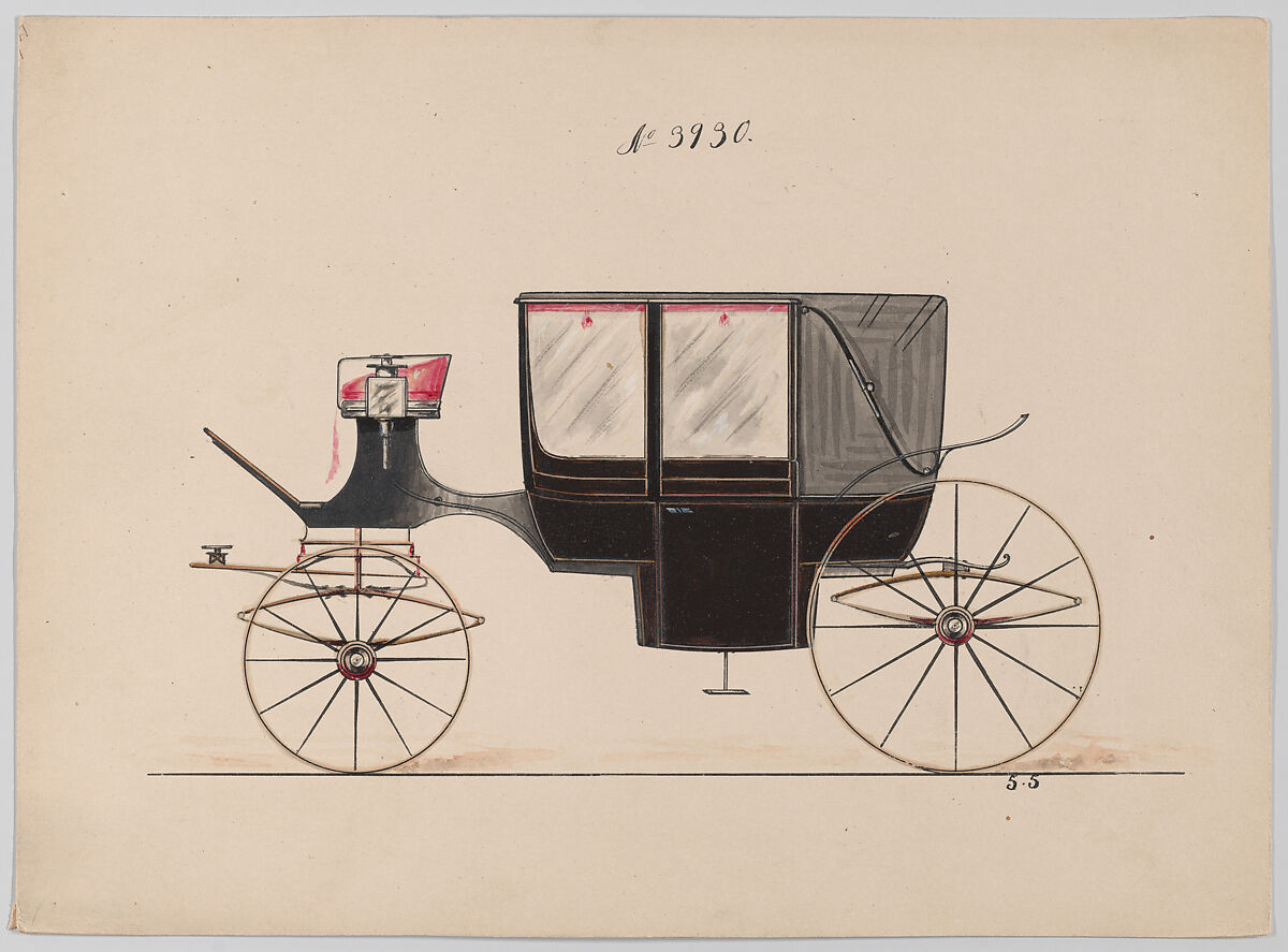 Design for Landau, No. 3930, Brewster &amp; Co. (American, New York), pen and black ink, watercolor and gaouche with gum arabic 