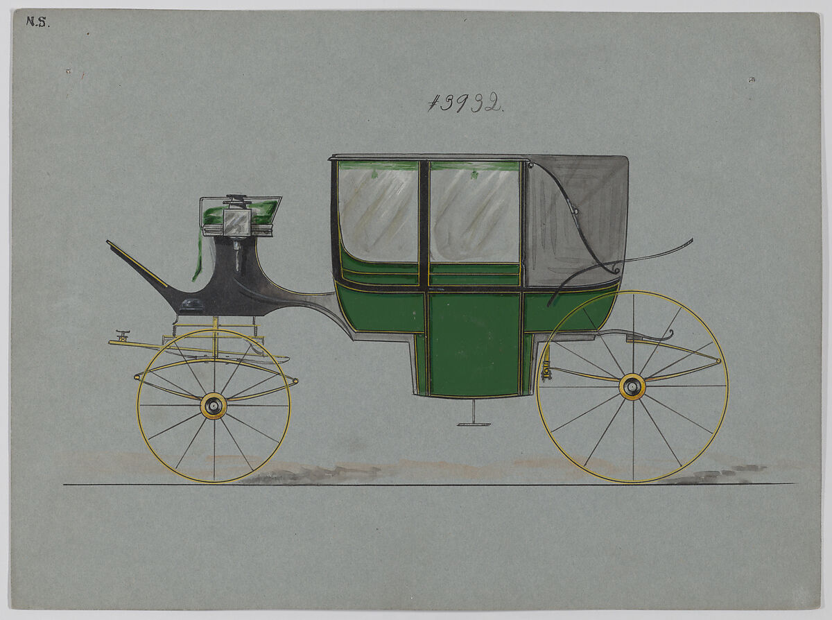 Design for Landau, No. 3932, Brewster &amp; Co. (American, New York), Pen and black ink, watercolor and gouache with gum arabic 