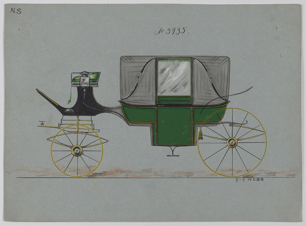 Design for Landau, No. 3935, Brewster &amp; Co. (American, New York), Pen and black ink, watercolor and gouache with gum arabic 