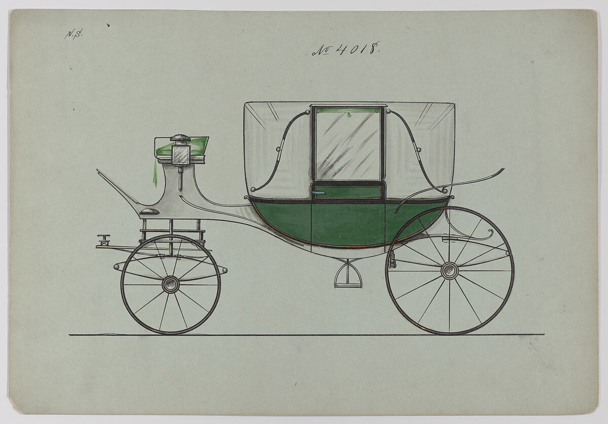 Design for Landau, No. 4018, Brewster &amp; Co. (American, New York), Pen and black ink, watercolor and gouache with gum arabic 