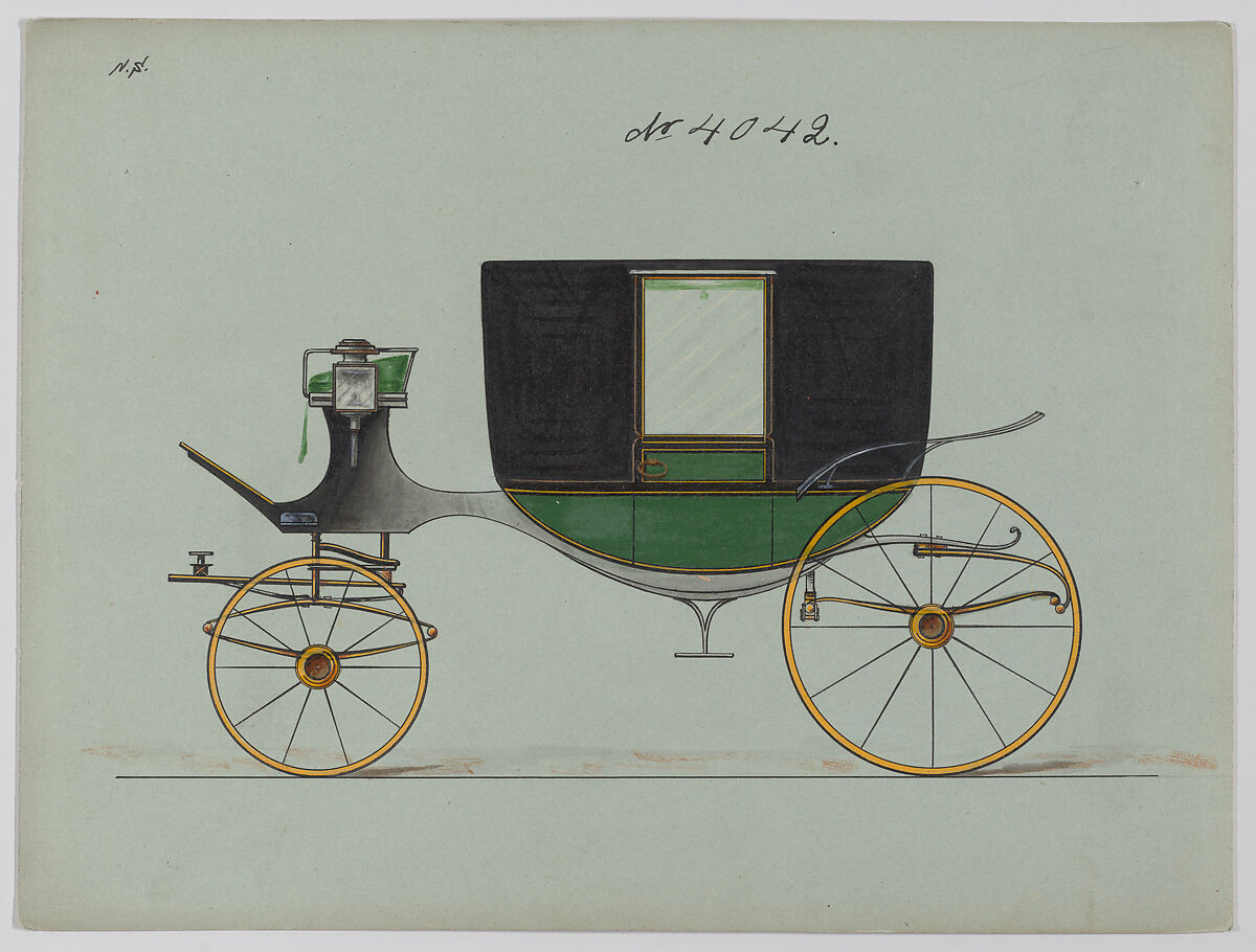 Design for Landau, No. 4042, Brewster &amp; Co. (American, New York), Pen and black ink, watercolor and gouache with gum arabic and metallic  ink 