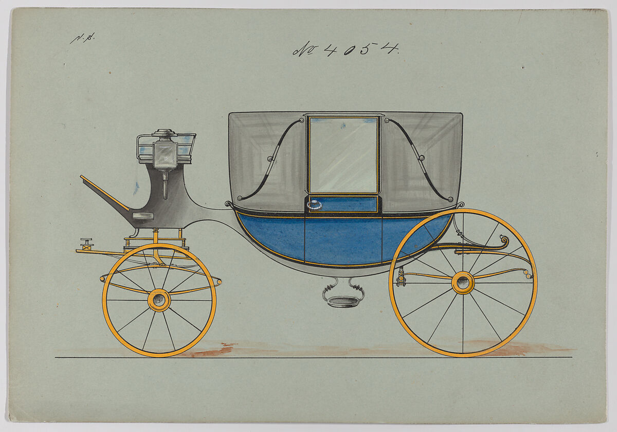 Design for Landau, No. 4054, Brewster &amp; Co. (American, New York), Pen and black ink, watercolor and gouache with gum arabic and metallic ink 