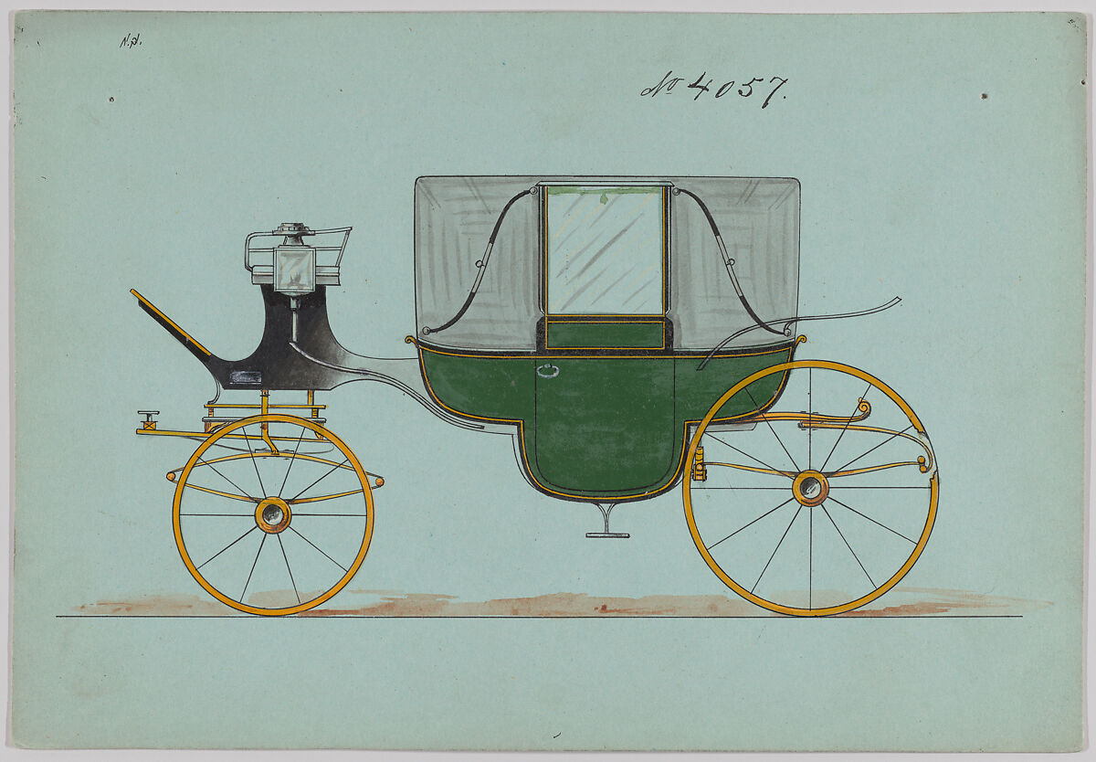Design for Landau, No. 4057, Brewster &amp; Co. (American, New York), Pen and black ink, watercolor and gouache with gum arabic 