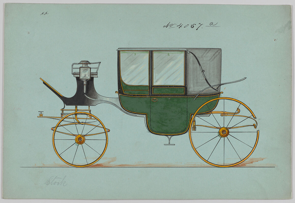 Design for Landau, No. 4057a, Brewster &amp; Co. (American, New York), Pen and black ink, watercolor and gouache with gum arabic 