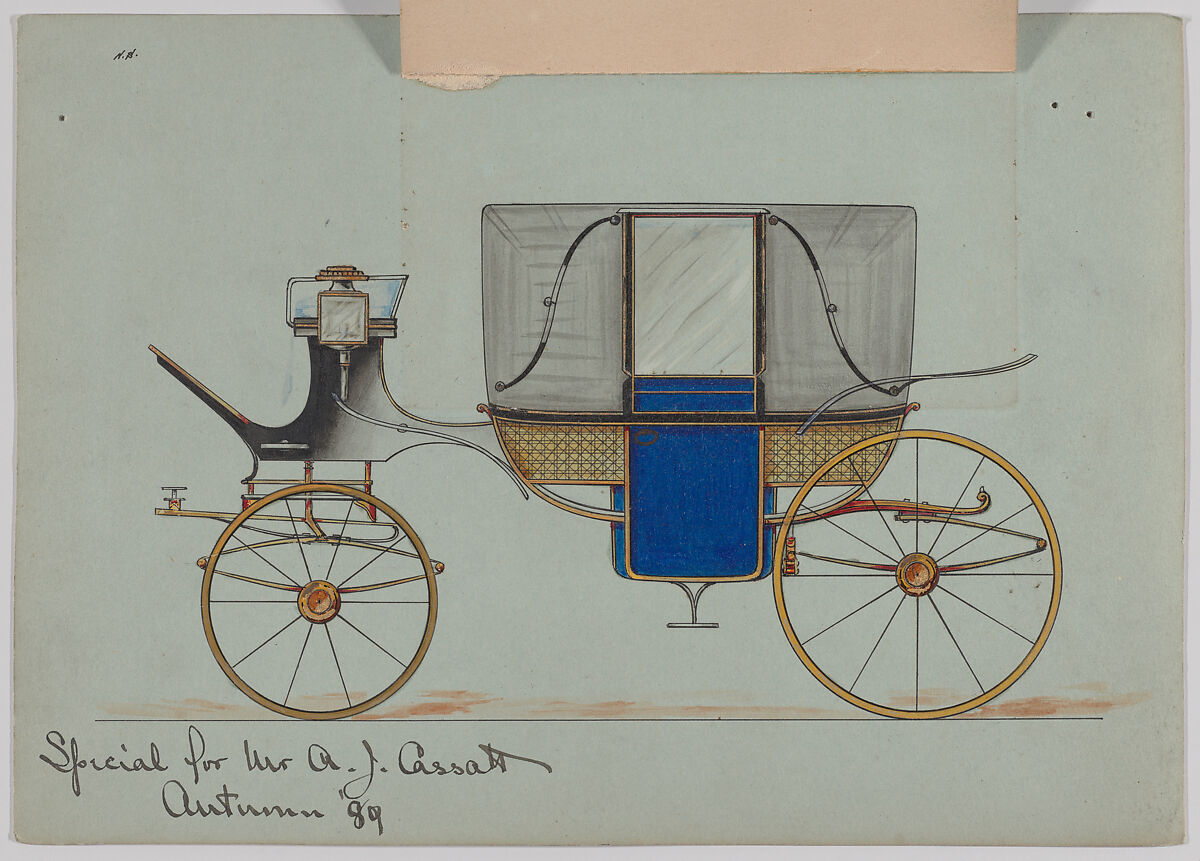 Design for Landau, No. 4060, Brewster &amp; Co. (American, New York), Pen and black ink, watercolor and gouache with gum arabic and metallic ink