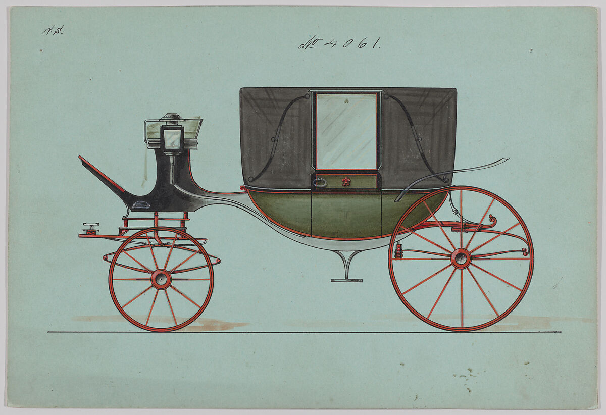 Design for Landau, No. 4061, Brewster &amp; Co. (American, New York), Pen and black ink, watercolor and gouache with gum arabic 