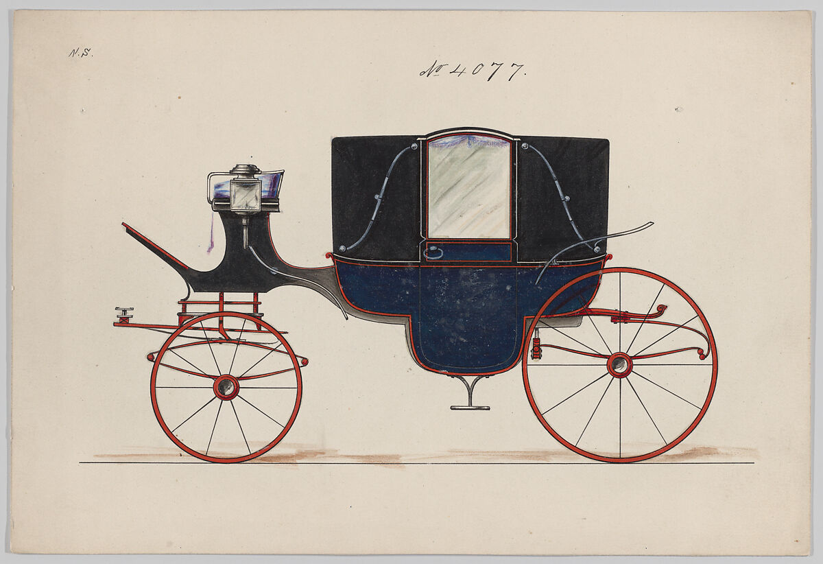 Design for Landau, No. 4077, Brewster &amp; Co. (American, New York), pen and black ink, watercolor and gouache with gum arabic. 