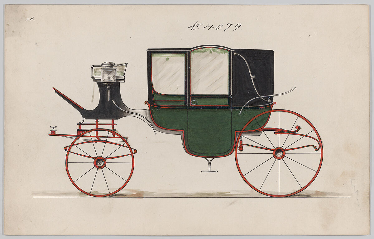 Design for Landau, No. 4079, Brewster &amp; Co. (American, New York), Pen and black ink, watercolor and gouache with gum arabic 