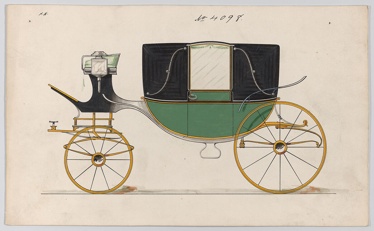 Design for Landau, No. 4098, Brewster &amp; Co. (American, New York), Pen and black ink, watercolor and gouache with gum arabic 