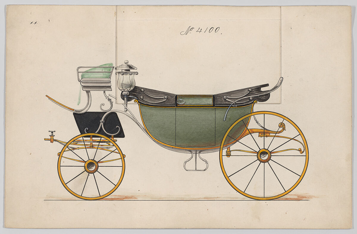 Design for Landau, No. 4100, Brewster &amp; Co. (American, New York), Pen and black ink, watercolor and gouache with gum arabic 