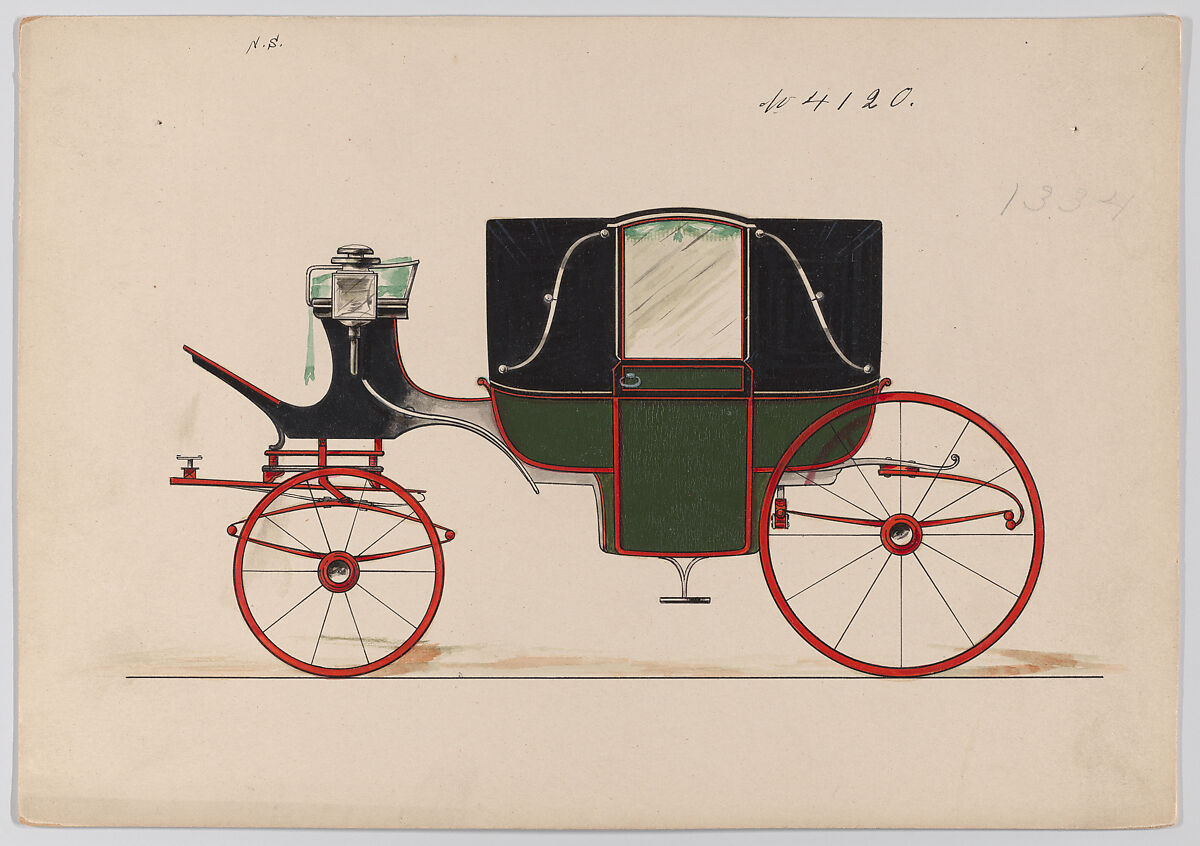 Design for Landau, No. 4120, Brewster &amp; Co. (American, New York), Pen and black ink, watercolor and gouache with gum arabic 