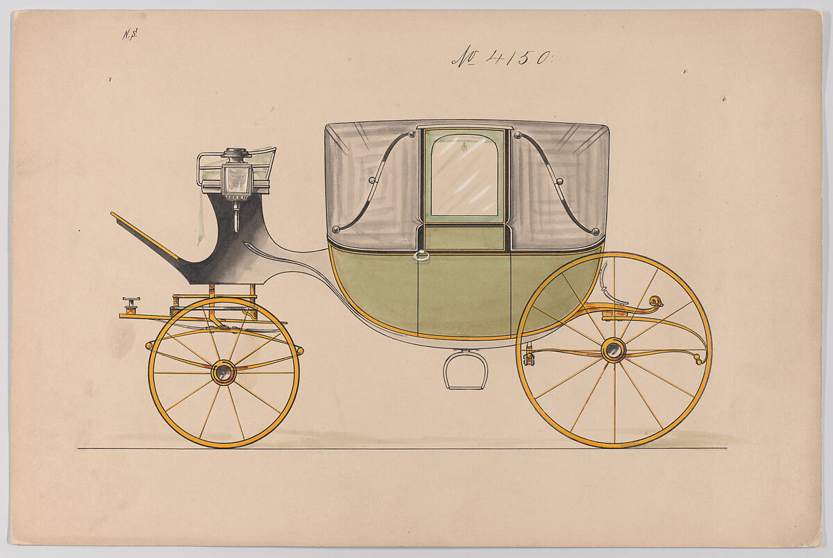 Design for Landau, No. 4150, Brewster &amp; Co. (American, New York), Pen and black ink, watercolor and gouache 