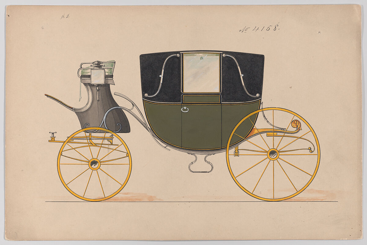 Design for Landau, No. 4158, Brewster &amp; Co. (American, New York), Pen and black ink, watercolor and gouache with gum arabic 