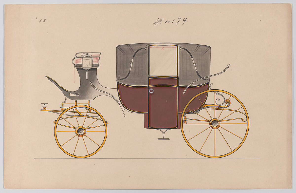 Design for Landau, No. 4179, Brewster &amp; Co. (American, New York), Pen and black ink, watercolor and gouache with gum arabic 