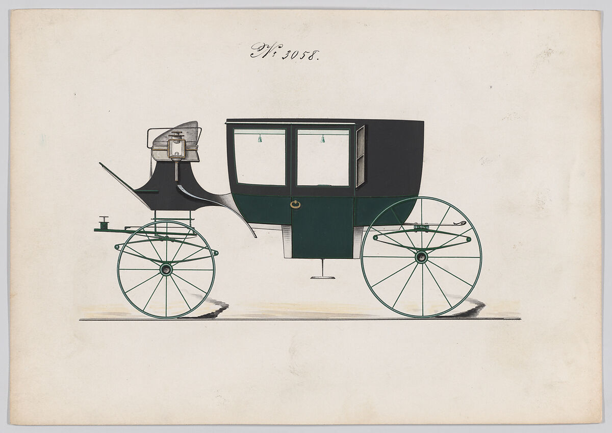 Coach #3058, Brewster &amp; Co. (American, New York), Pen and black ink, watercolor and gouache, gum arabic anc metallic ink 