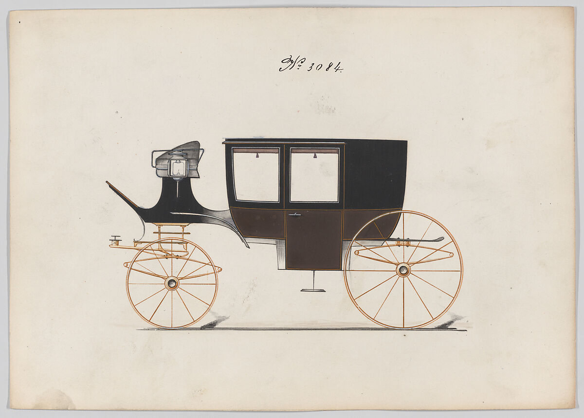 Design for Glass Panel Coach, no. 3084, Brewster &amp; Co. (American, New York), Pen and black ink, watercolor and gouache 