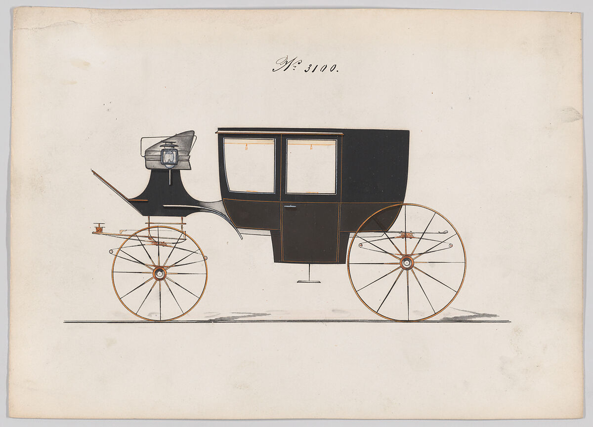 Coach #3100, Brewster &amp; Co. (American, New York), Pen and black ink, watercolor and gouache, with scant gum arabic 
