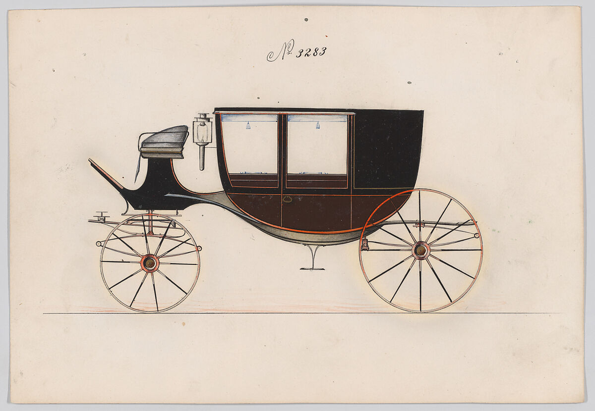 Coach #3283, Brewster &amp; Co. (American, New York), Pen and black ink, watercolor and gouache, with gum arabic 