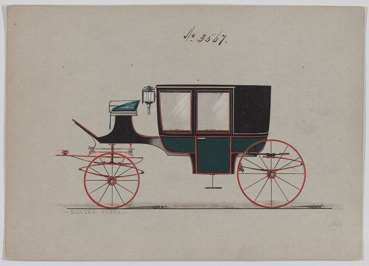 Design for Glass Panel Coach, no. 3567, Brewster &amp; Co. (American, New York), Pen and black ink, watercolor and gouache with gum arabic 