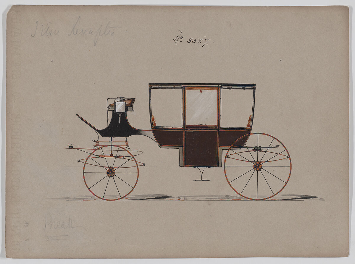 Design for Curtain Quarter Coach, no. 3587, Brewster &amp; Co. (American, New York), Pen and black ink, watercolor and gouache with gum arabic 