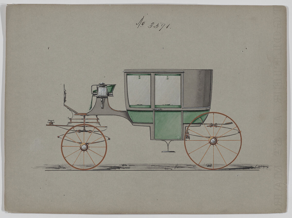 Design for Glass Panel Coach, no. 3591, Brewster &amp; Co. (American, New York), Pen and black ink, watercolor and gouache with gum arabic 