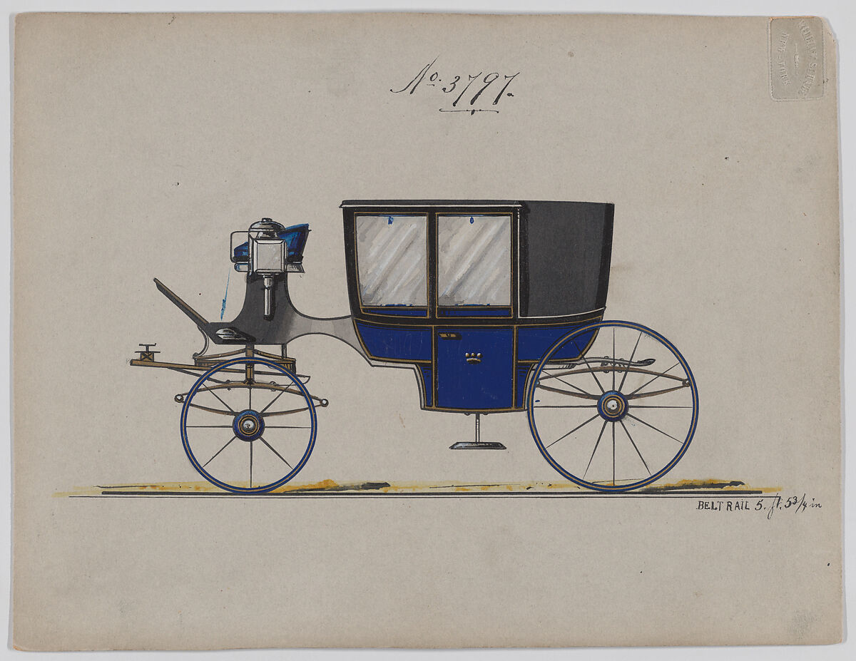 Coach #3797, Brewster &amp; Co. (American, New York), Pen and black ink, watercolor and gouache with gum arabic and metallic ink 