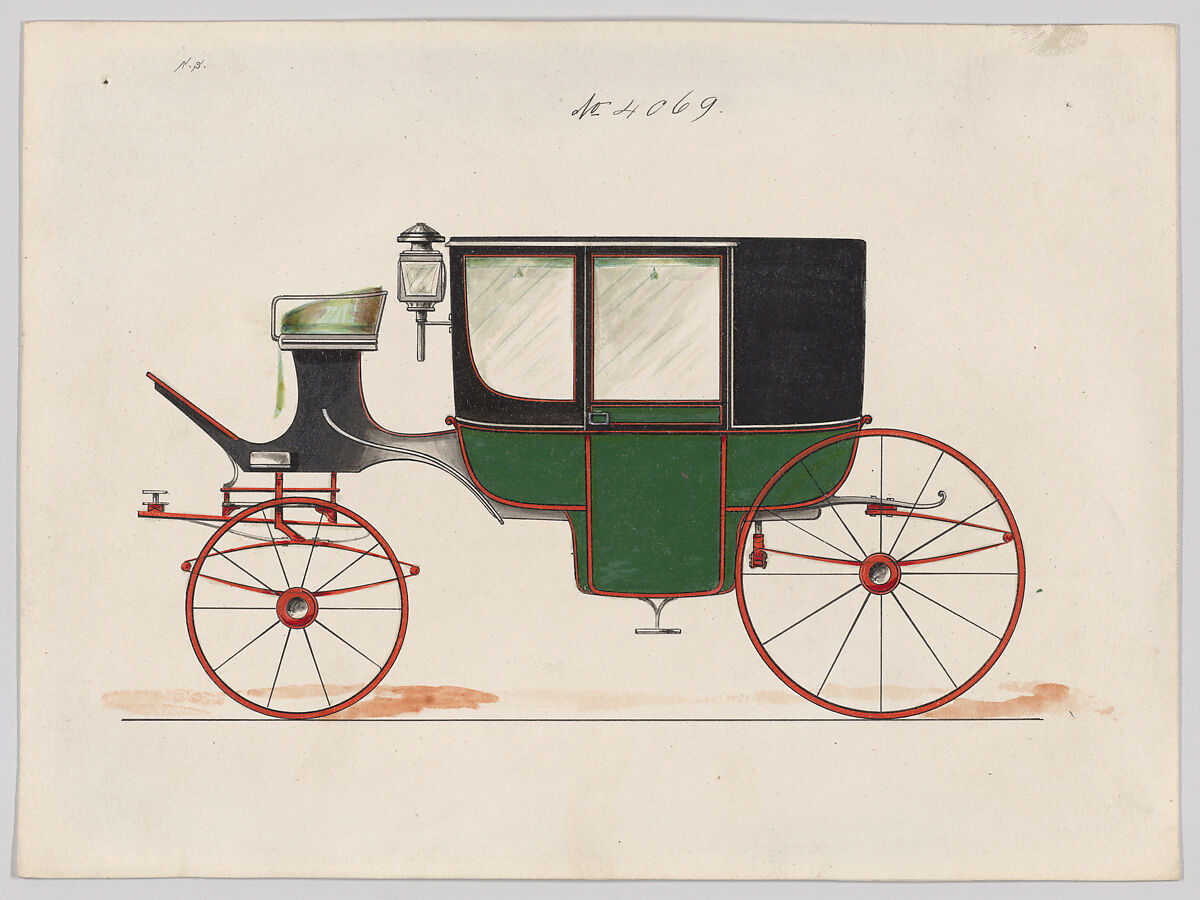 Design for Glass Panel Coach, no. 4069, Brewster &amp; Co. (American, New York), Pen and black ink, watercolor and gouache, with gum arabic 