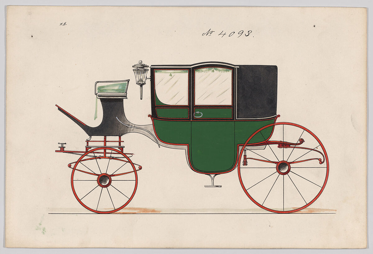 Design for Glass Panel Coach, no. 4093, Brewster &amp; Co. (American, New York), Pen and black ink, watercolor and gouache with gum arabic 