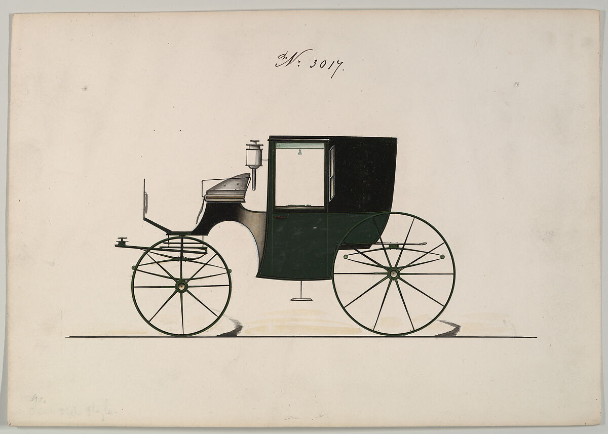 Design for Brougham, no. 3017, Brewster &amp; Co. (American, New York), Pen and black ink, watercolor and gouache with gum arabic. 
