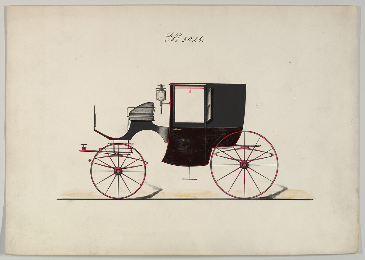 Design for Brougham, no. 3024, Brewster &amp; Co. (American, New York), Pen and black ink, watercolor and gouache with gum arabic 