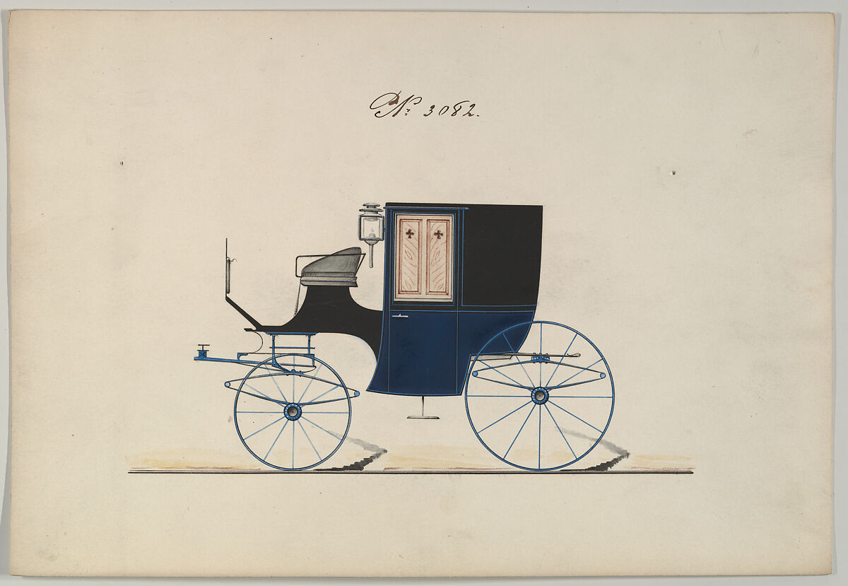 Design for Brougham, no. 3082, Brewster &amp; Co. (American, New York), Pen and black ink, watercolor and gouache 