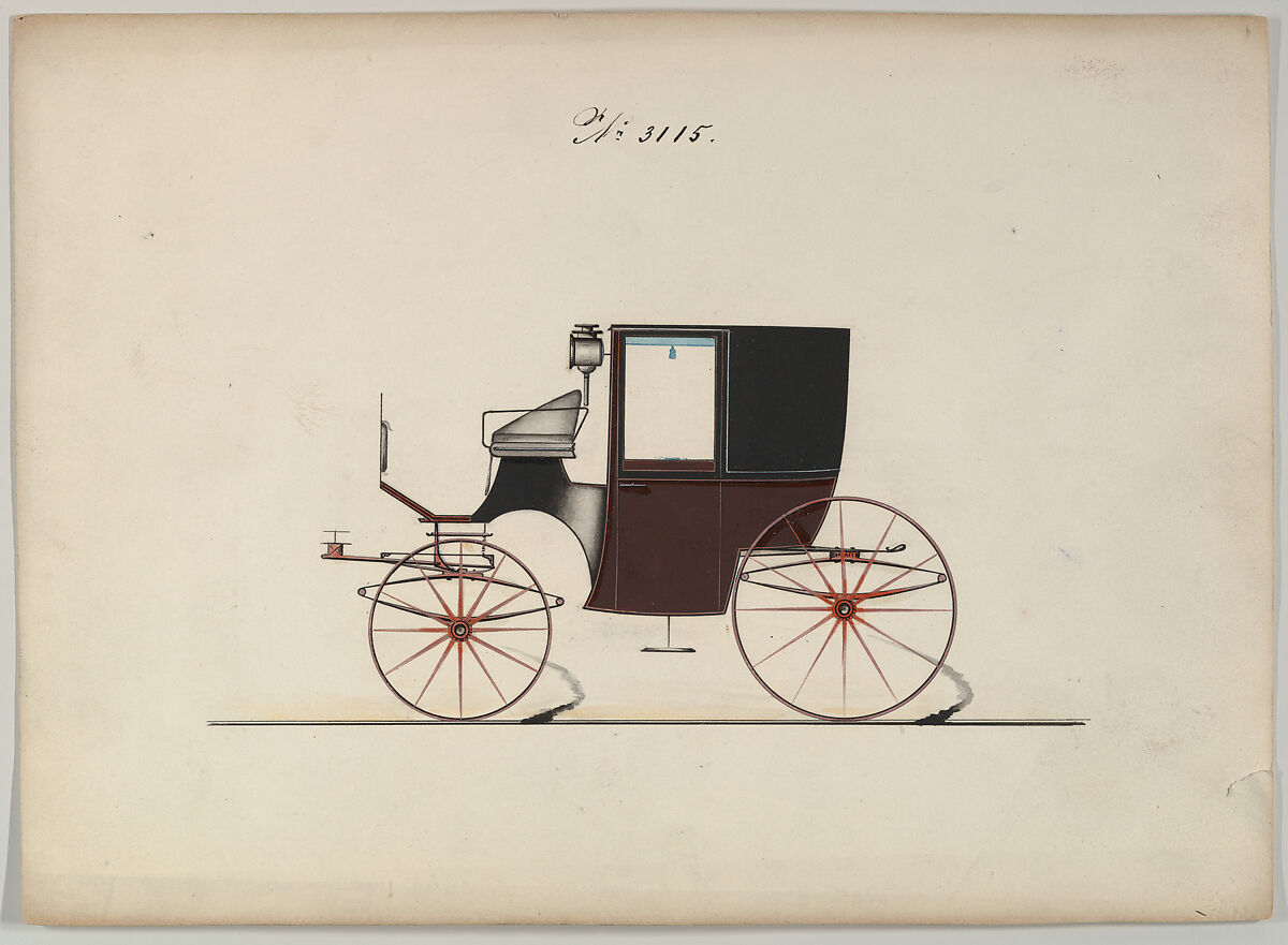 Design for Brougham, no. 3115, Brewster &amp; Co. (American, New York), Pen and black ink, watercolor and gouache, with gum arabic 