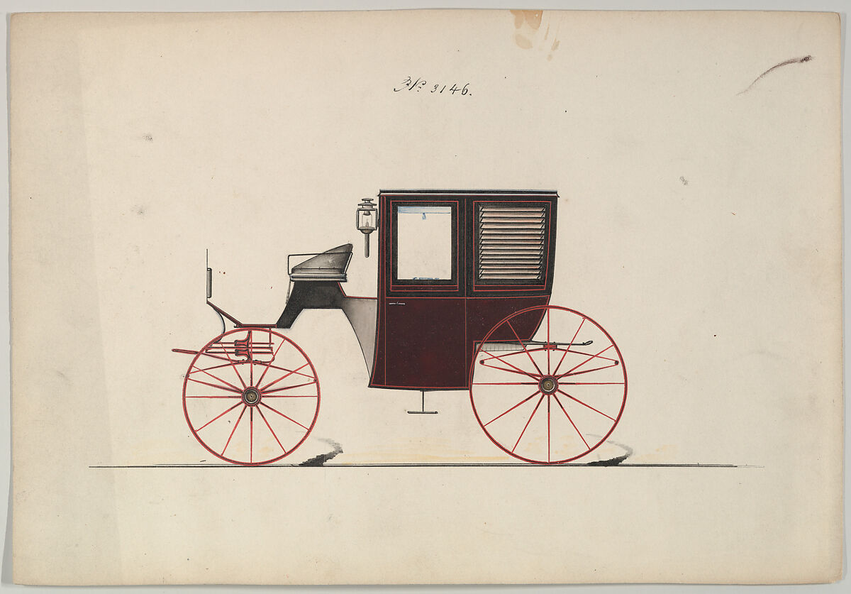 Design for Brougham, no. 3146, Brewster &amp; Co. (American, New York), Pen and black ink, watercolor and gouache with gum arabic 