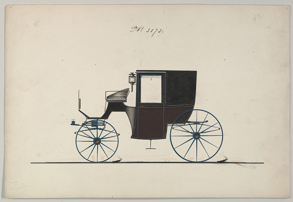 Design for Brougham, no. 3173, Brewster &amp; Co. (American, New York), Pen and black ink, watercolor and gouache with metallic ink 