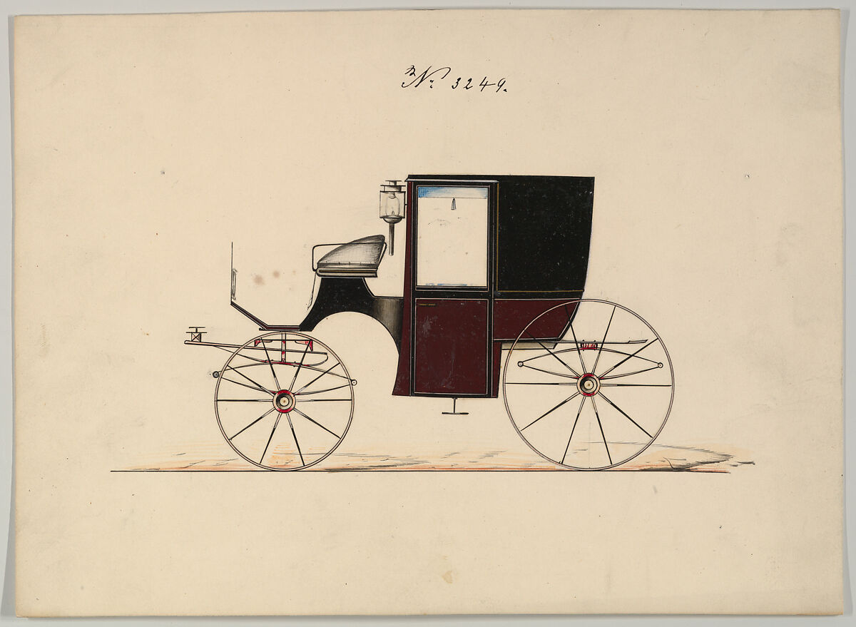 Design for Brougham, no. 3249, Brewster &amp; Co. (American, New York), Pen and black ink, watercolor and gouache with gum arabic 