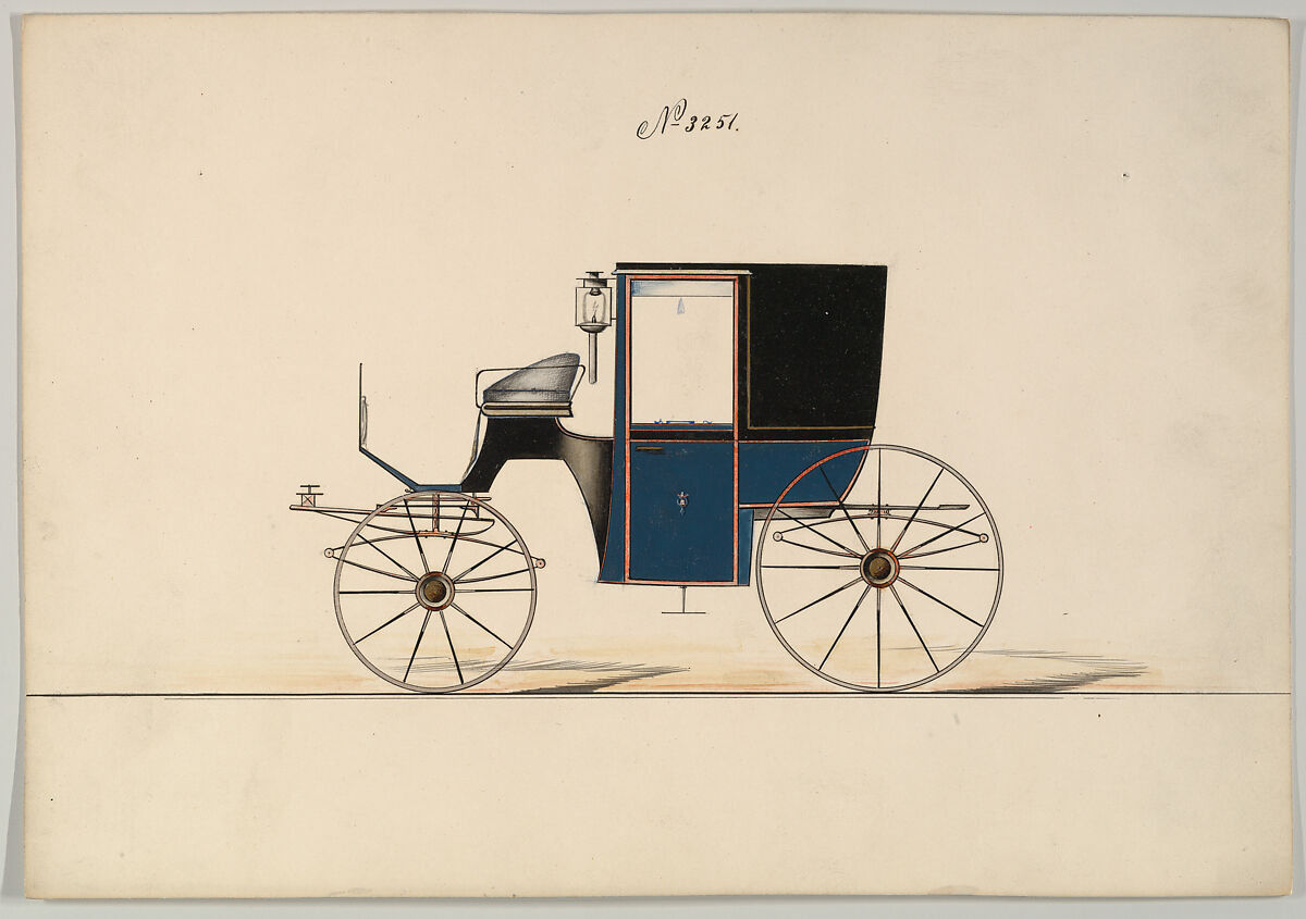Design for Brougham, no. 3251, Brewster &amp; Co. (American, New York), Pen and black ink, watercolor and gouache with gum arabic 