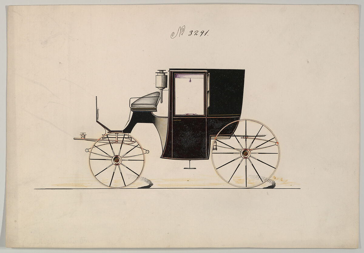 Design for Brougham, no. 3291, Brewster &amp; Co. (American, New York), Pen and black ink, watercolor and gouache with gum arabic 