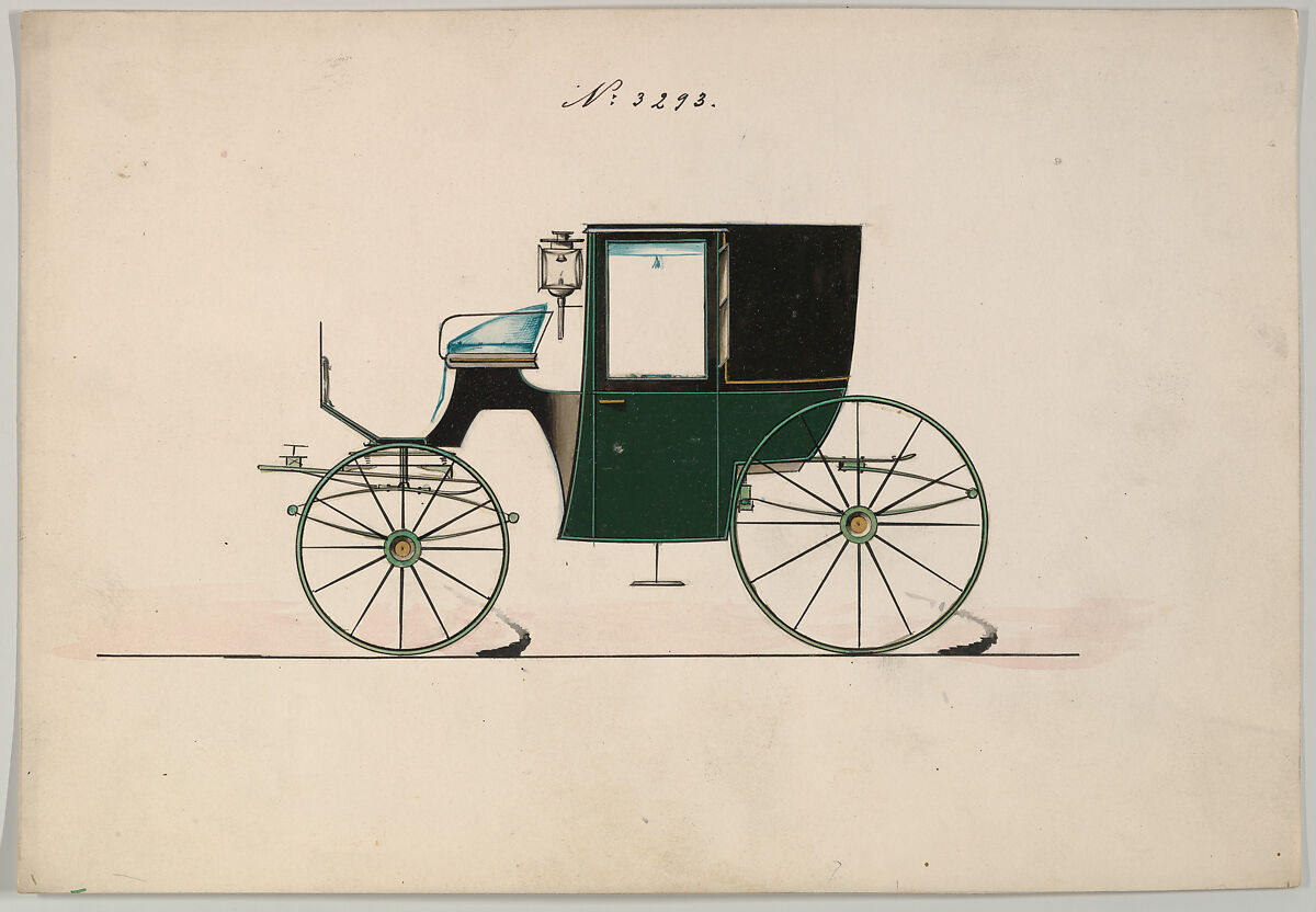 Design for Brougham, no. 3293, Brewster &amp; Co. (American, New York), Pen and black ink, watercolor and gouache. 