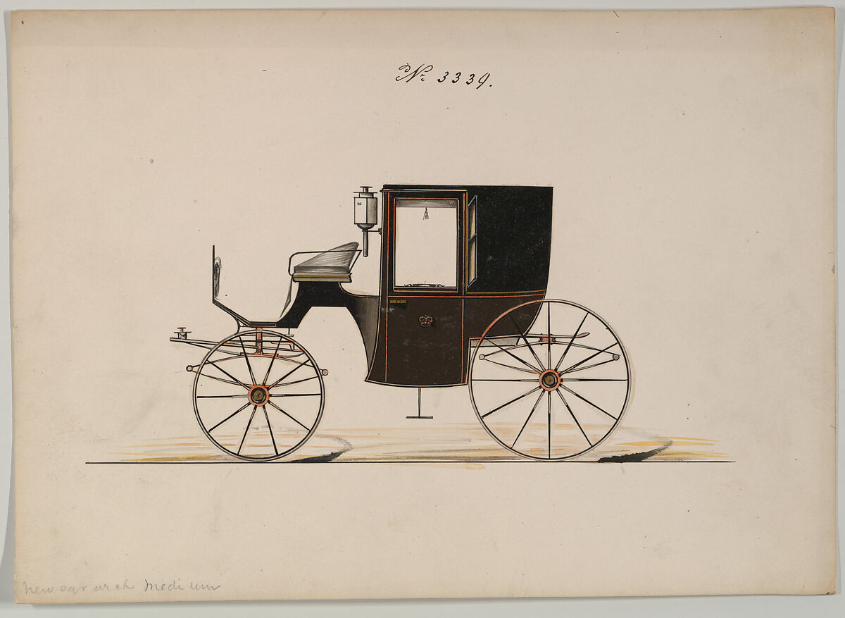 Design for Brougham, no. 3339, Brewster &amp; Co. (American, New York), Pen and black ink, watercolor and gouache with gum arabic and metallic ink 