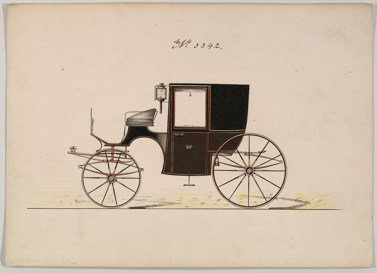 Design for Brougham, no. 3342, Brewster &amp; Co. (American, New York), pen and black ink, watercolor and gouache with gum arabic and metallic ink 