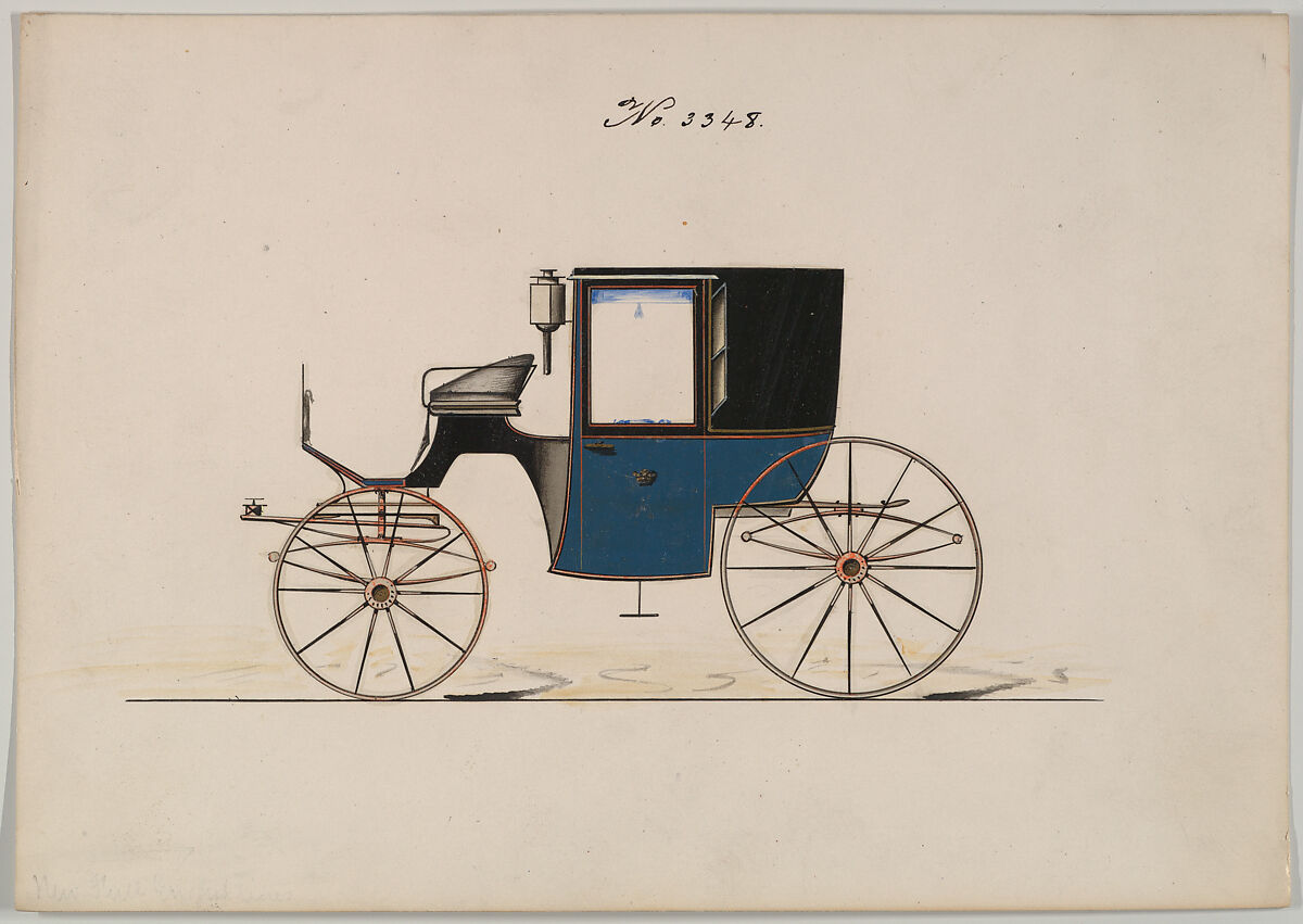 Design for Brougham, no. 3348, Brewster &amp; Co. (American, New York), Pen and black ink, watercolor and gouache with gum arabic and metallic ink 