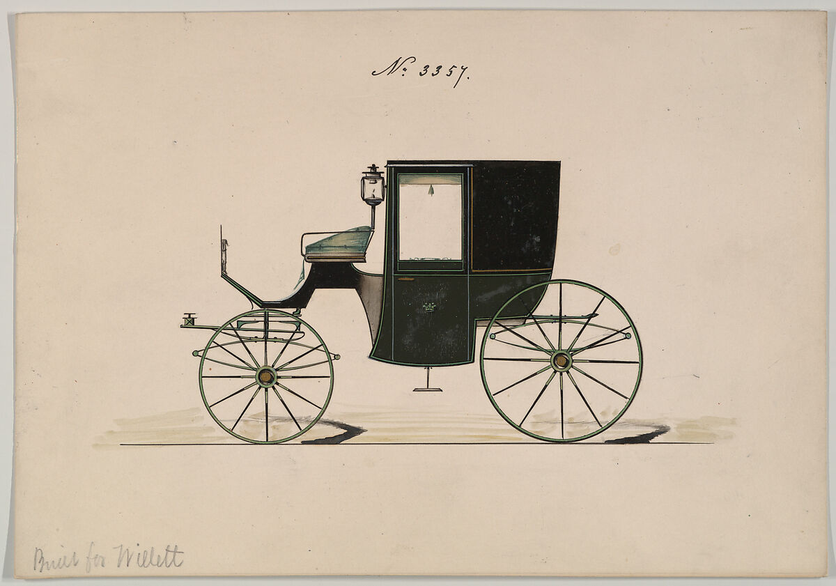 Design for Brougham, no. 3357, Brewster &amp; Co. (American, New York), Pen and black ink, watercolor and gouache with gum arabic 