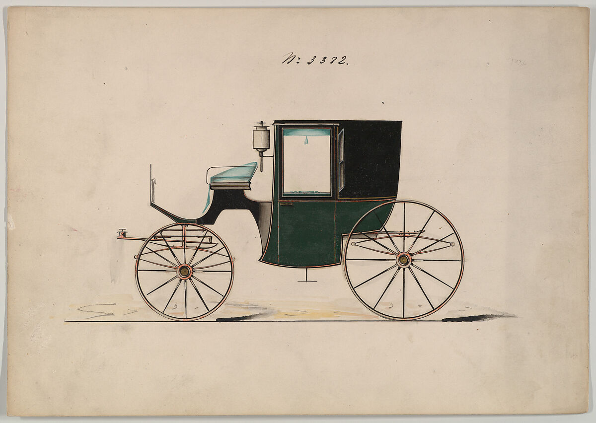 Design for Brougham, no. 3382, Brewster &amp; Co. (American, New York), Pen and black ink, watercolor and gouache with gum arabic 