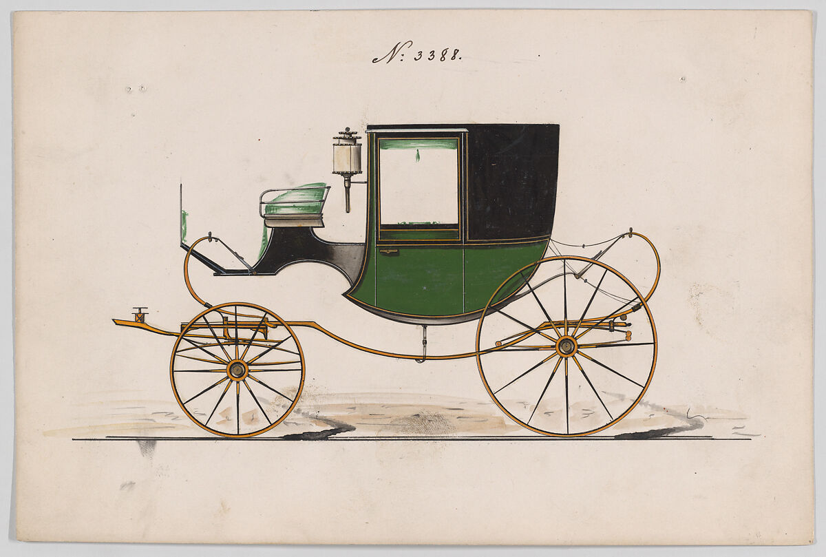 Chariot #3388, Brewster &amp; Co. (American, New York), Pen and black ink, watercolor and gouache with gum arabic. 
